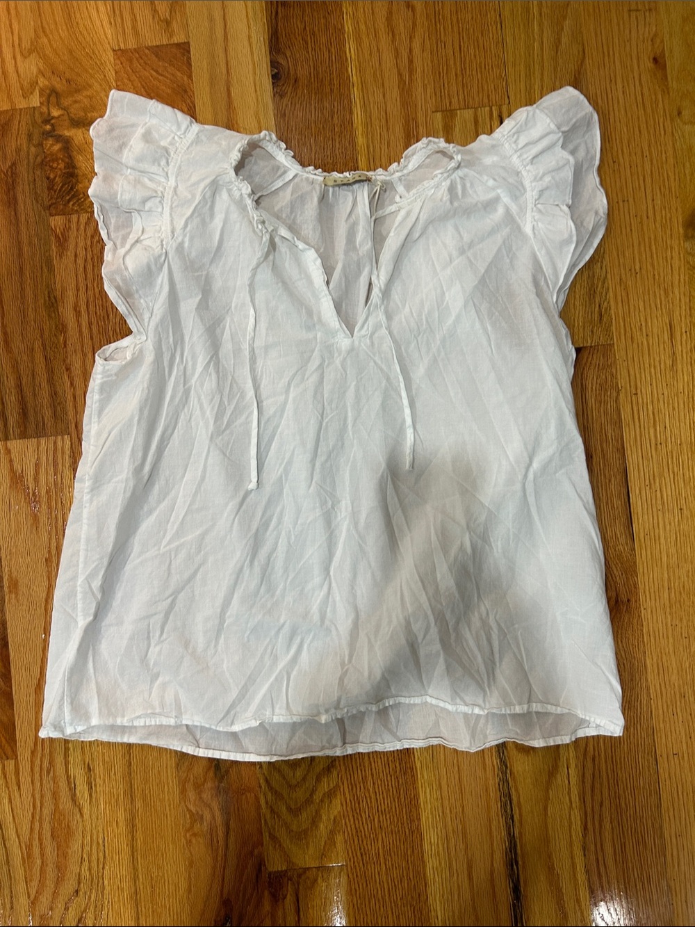 Women's White Ruffle Sleeve Tie-Neck Blouse
